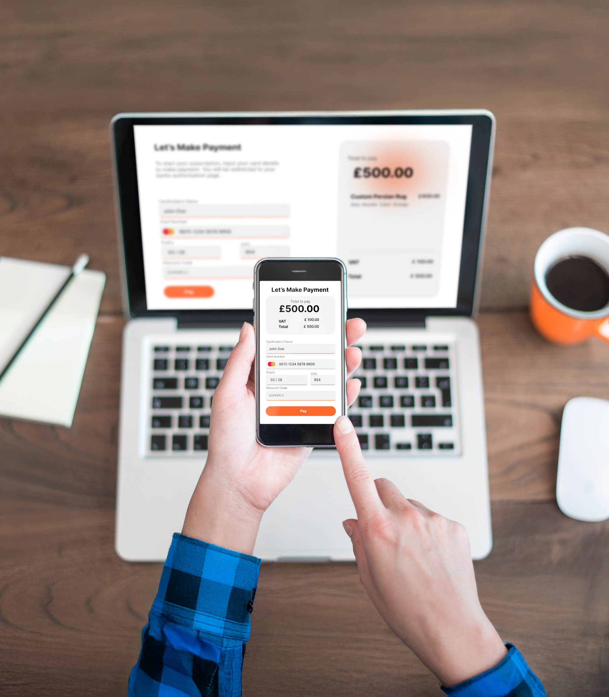 Mobile and desktop screens showing TPF’s business payment platform.